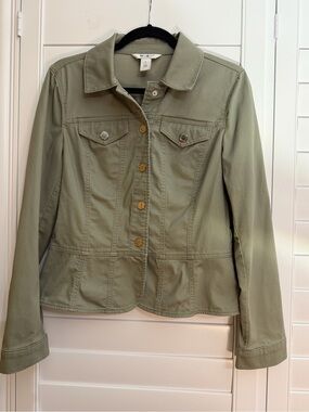 White House Black Market Olive Green Button-Front Jacket